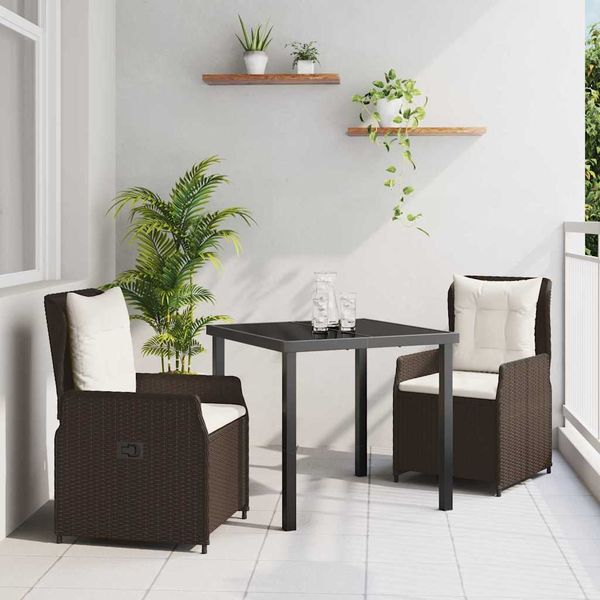vidaXL Záhradný jedálenský set 3 pcs Hnedá polyratan