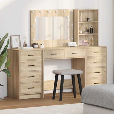 vidaXL Toaletný stolík so zásuvkou 3 pcs Sonoma dub Kompozitné drevo
