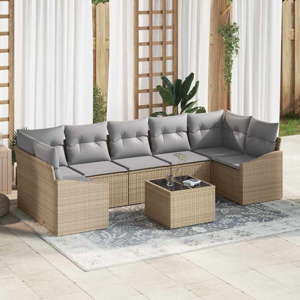 vidaXL Sada pohoviek s vankúšom 8 pcs Béžová a šedá polyratan