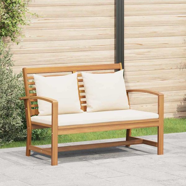 vidaXL lavička Hnedá a smotanová 110 x 66 x 76 cm Husté teakové drevo