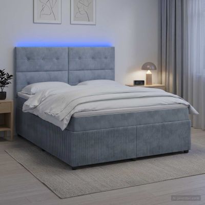 vidaXL LED boxspring posteľ s matracom Tmavosivá 160 x 200 cm Zamat