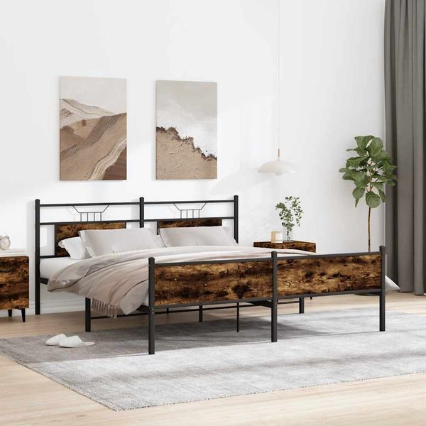 vidaXL Kovový posteľný rám bez matraca dymový dub 180x200 cm