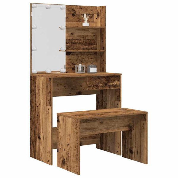VidaXL súprava toaletného stolíka s LED diódou Old Wood