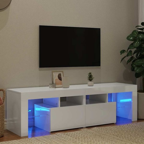 vidaXL TV skrinka s LED svetlami, lesklá biela 140x36,5x40 cm