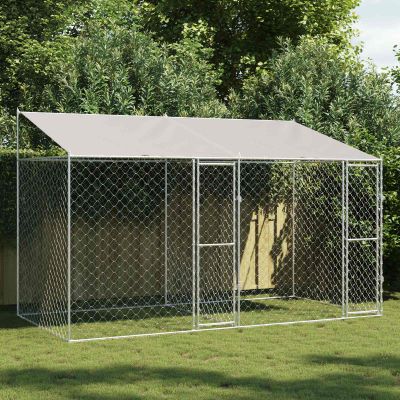 vidaXL Klietka pre psa s strechou Strieborná 400 x 200 x 256 cm