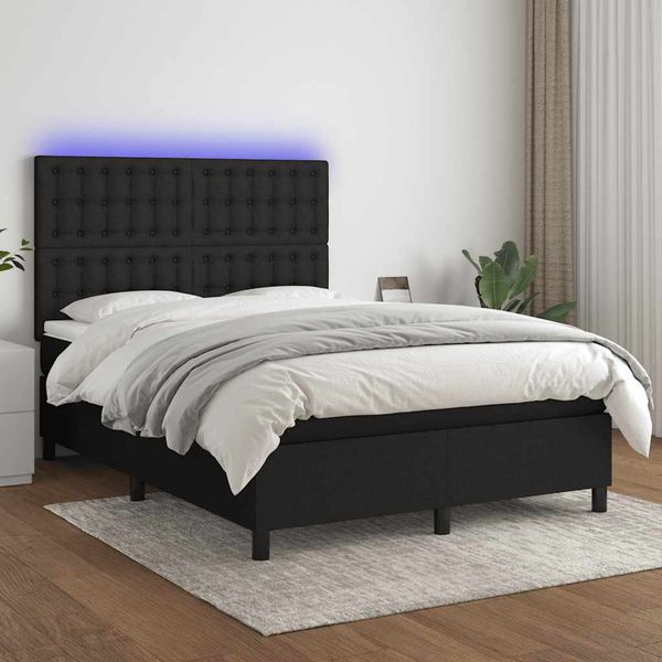 vidaXL Posteľ boxsping s matracom a LED čierna 140x190 cm látka