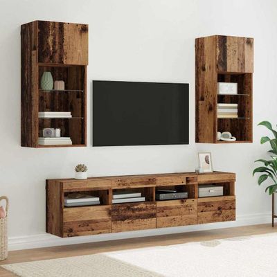 vidaXL TV nástenné jednotky s LED 5 pcs Staré drevo 40,5 x 30 x 90 cm