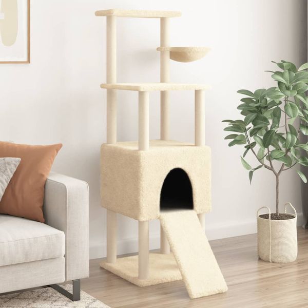 vidaXL Škrabadlo pre mačky so sisalovými stĺpikmi krémové 153 cm