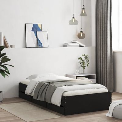 vidaXL Posteľný rám so zásuvkami čierny 90x200 cm kompozitné drevo