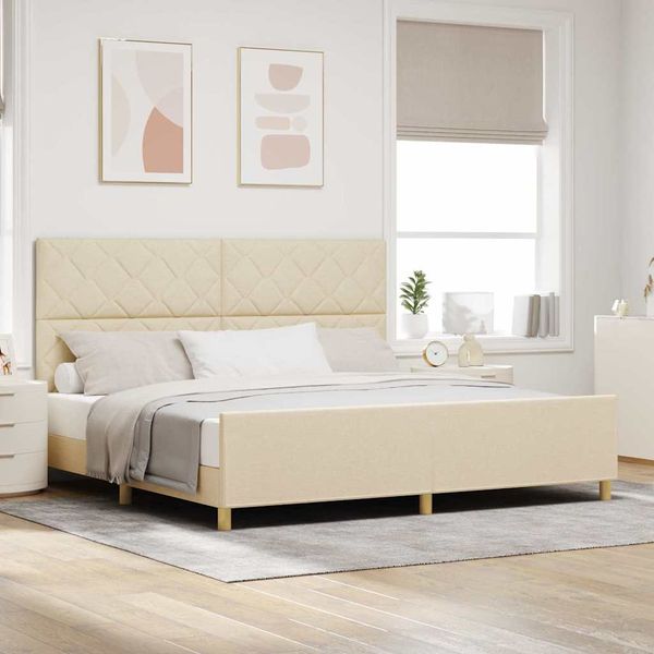 vidaXL Rám postele s čelnou doskou Krémová 200 x 200 cm látka