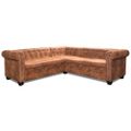 vidaXL Rohová pohovka Chesterfield, 5-miestna, umelá koža, hnedá