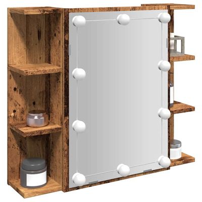 vidaXL Zrkadlová skrinka s LED Old Wood 70x16,5x60 cm