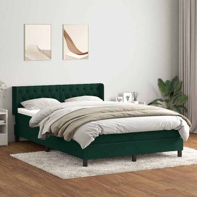 vidaXL Posteľný rám boxsping s matracom tmavozelený 140x220 cm zamat