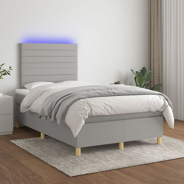 vidaXL Posteľ boxsping s matracom a LED bledosivá 120x200 cm látka
