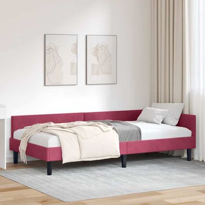 vidaXL Rohový rám postele Víno červené 90 cm x 200 cm Zamat