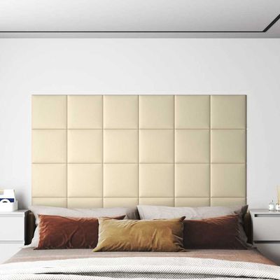 vidaXL Nástenné panely 12 ks krémové 30x30 cm umelá koža 1,08 m²