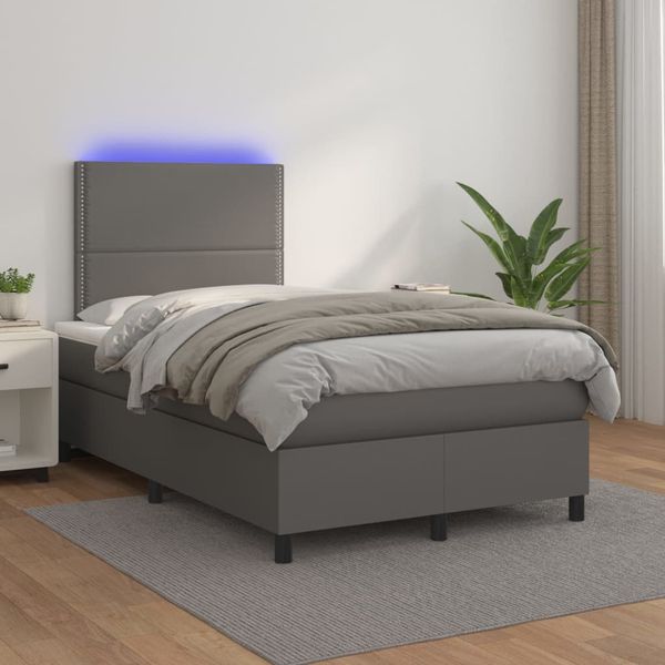 vidaXL Boxspring posteľ s matracom a LED sivá 120x200 cm umelá koža