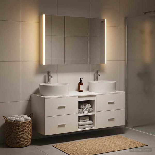 vidaXL Sada kúpeľňového nábytku 4 pcs Biela Kompozitné drevo a sklo