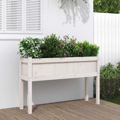 vidaXL Záhradný kvetináč s nohami biely 110x31x70 cm masívna borovica