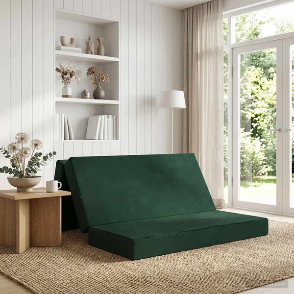 vidaXL Skladacia pohovka na spaní 120 x 67 x 45 cm Tmavozelená