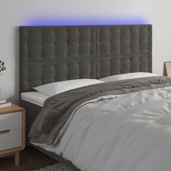 vidaXL Čelo postele s LED tmavosivé 200x5x118/128 cm zamat