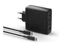 dbramante1928 re-charge IT - Sieťový adaptér - 140 watt - PD 3.0, napájanie Power Delivery 3.1, QC 3.0 - 4 výstupné konektory (3 x USB-C, USB) - čierna - s USB-C káblom (2 m)