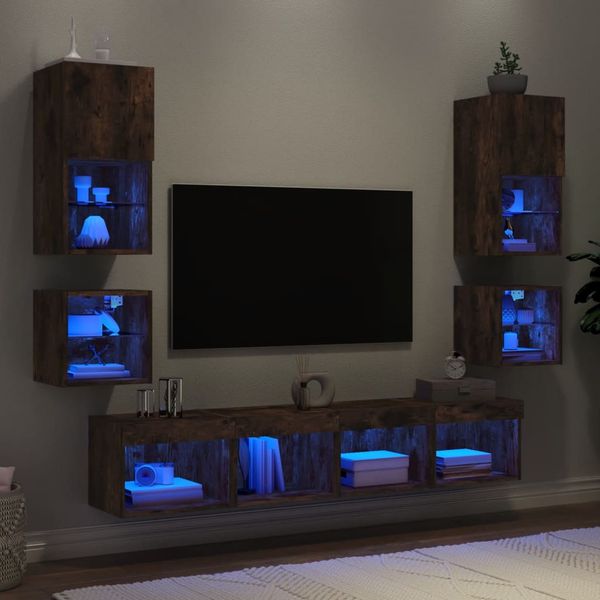 vidaXL 8-dielne TV nástenné skrinky s LED dymový dub kompozitné drevo