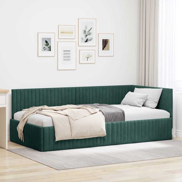vidaXL Rohový rám postele Tmavozelená 100 cm x 200 cm Zamat