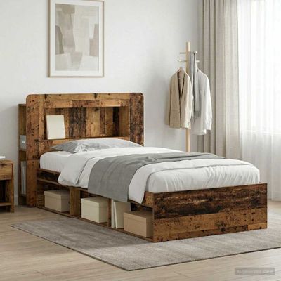 vidaXL Rám postele so skladom Staré drevo 90 x 200 cm Kompozitné drevo