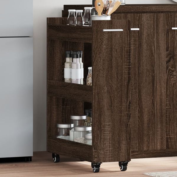 vidaXL Skrinka s kolieskami hnedý dub 60x22x79 cm kompozitné drevo