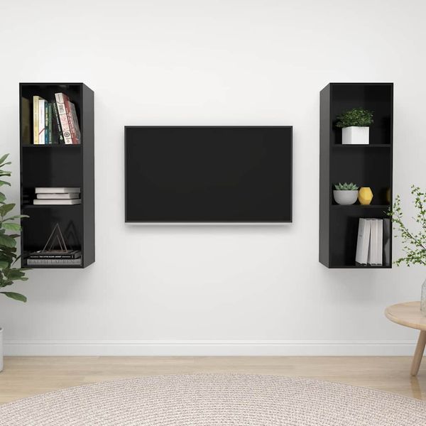 vidaXL Nástenné TV skrinky 2 ks, lesklé čierne, kompozitné drevo