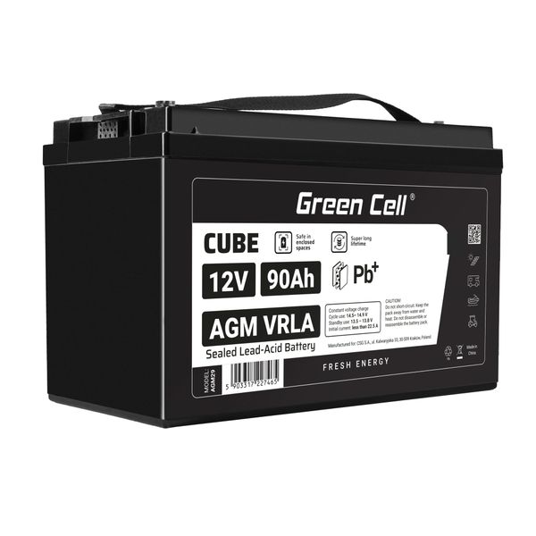 AGM12V90AH-J Green Cell CUBE AGM IP54 12V 90Ah VRLA gélová batéria s hlbokým cyklom pre skútre, kosa