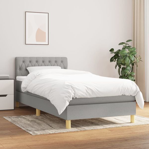 vidaXL Posteľný rám boxsping s matracom bledosivý 90x200 cm látka