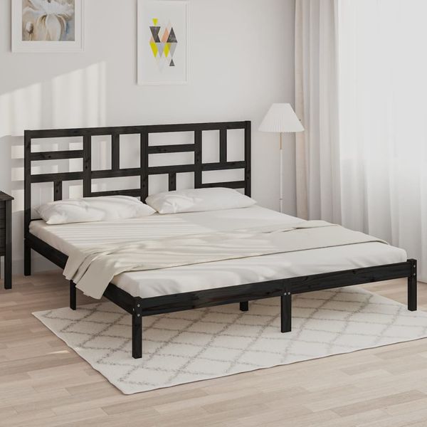 vidaXL Posteľný rám, čierny, drevený masív 180x200 cm, Super King