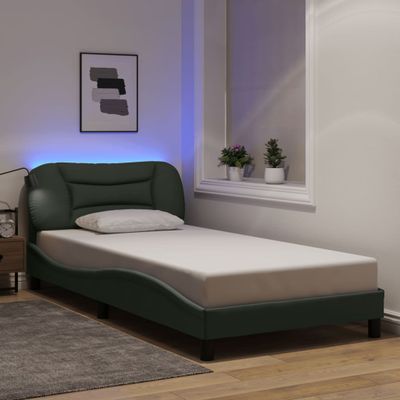 vidaXL Rám postele s LED bez matraca Hvar tmavosivá 100x200 cm látka