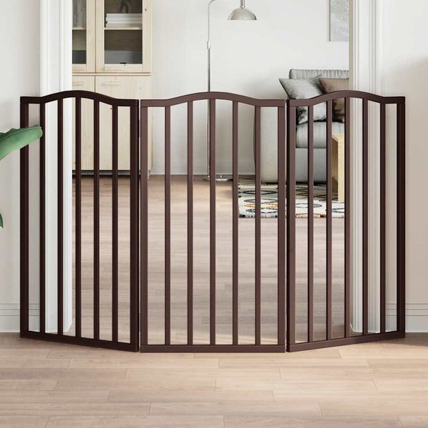 vidaXL Brána pre psa skladacia 3 panely hnedá dub topoľové drevo
