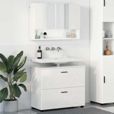vidaXL Sada kúpeľňového nábytku so zásuvkou 2 pcs Vysoký lesk bielej
