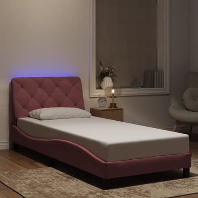vidaXL Rám postele s LED bez matraca ružový 80x200 cm zamat