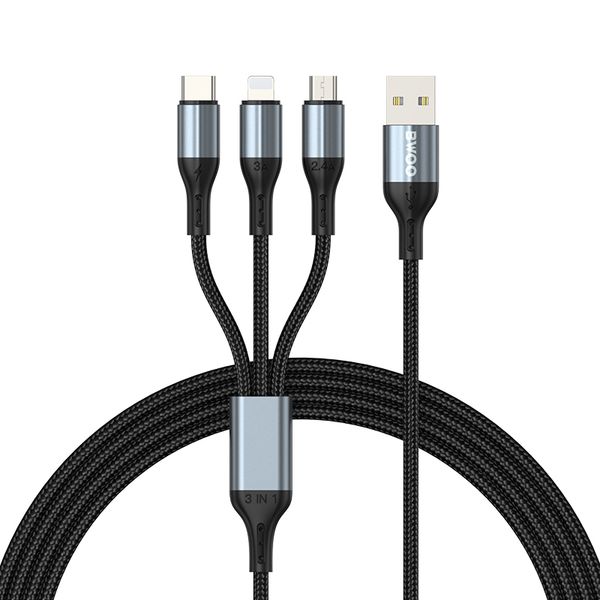 BWOO 3-v-1 Kábel USB - USB-C, Lightning, Micro USB 1m 3A X274 čierny