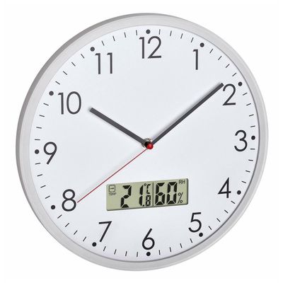 60.3048.02 TFA Analógové nástenné hodiny s digitálnym teplomerom a vlhkomerom, biele