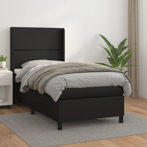 vidaXL Boxspring posteľ s matracom čierna 90x200 cm umelá koža