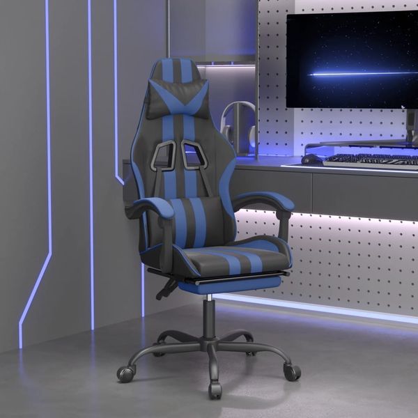 vidaXL Herná stolička s podnožkou čierna a modrá umelá koža