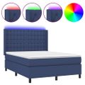 vidaXL Posteľ boxsping s matracom a LED modrá 140x200 cm látka