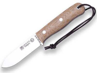 JOKER CM113-P TRAMPERO outdoorový nôž 10 cm, hnedá, Micarta, kožené puzdro, kresadlo