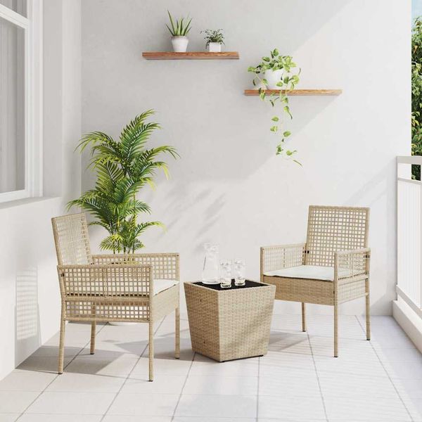 vidaXL Záhradný bistro set 3 pcs Béžová polyratan