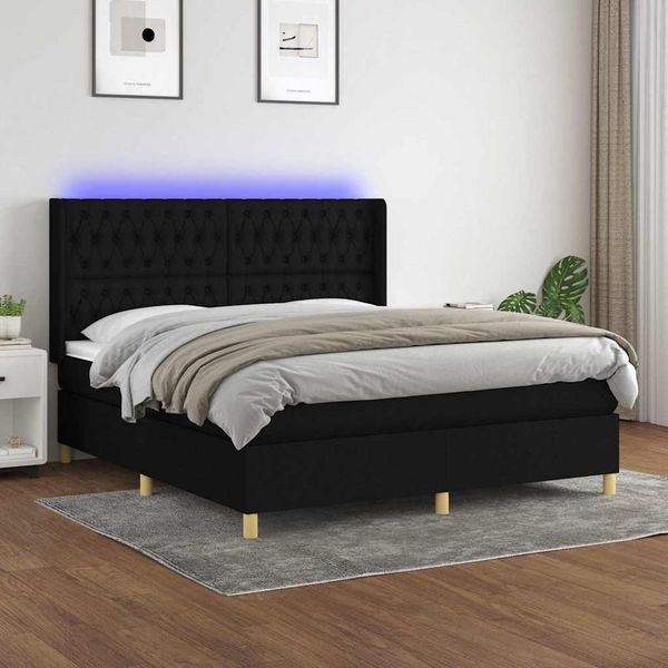 vidaXL Posteľ boxsping s matracom a LED čierna 160x200 cm látka