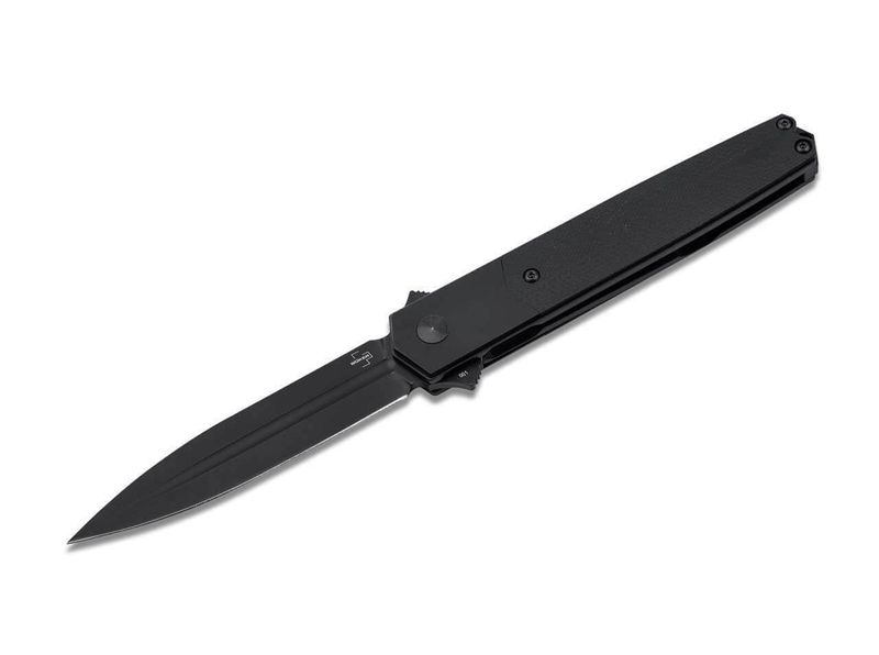 Böker Plus 01BO635 KWAIKEN SYM vreckový nôž 9,1 cm, celočierna, G10, titán, spona, nylonové puzdro