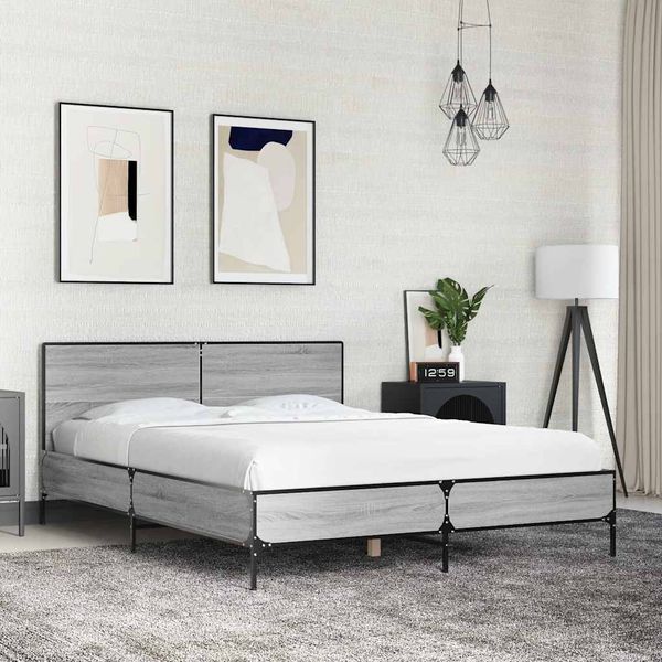 vidaXL Posteľný rám sivý sonoma 140x190 cm kompozitné drevo a kov