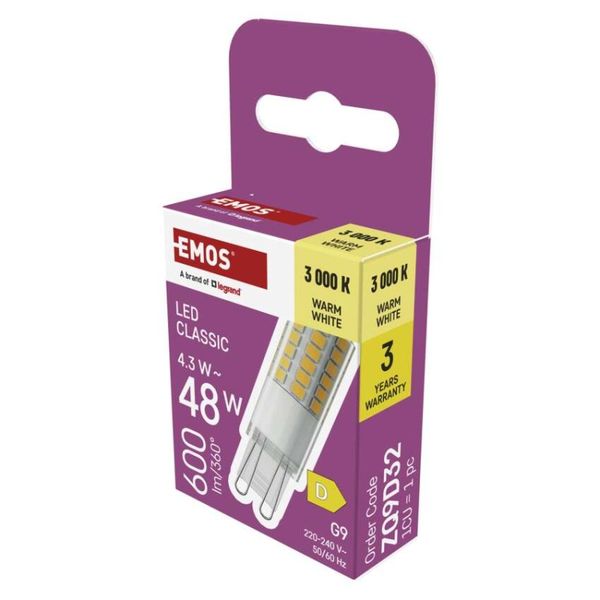 LED žiarovka Classic JC / G9 / 4,3 W (48 W) / 600 lm / Teplá biela