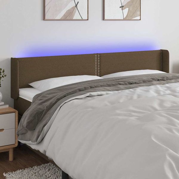 vidaXL Čelo postele s LED tmavohendé 163x16x78/88 cm látka